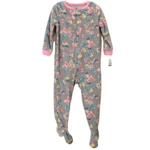 CARTERS NWT Fleece Floral Footie Sleeper Grey Gripped Foot 2T